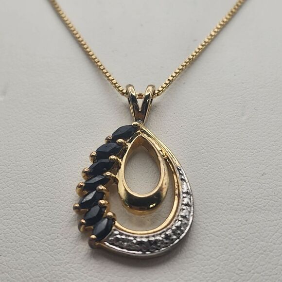 Vintage Ross Simons Gold Plated Sterling Silver, Sapphire, & Diamond Necklace - Picture 3 of 5